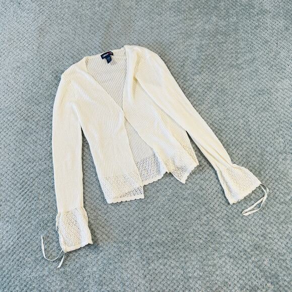 Vintage Y2K Limited Cream Ribbed Cropped Shrug Cardigan Sweater XS - Picture 1 of 5